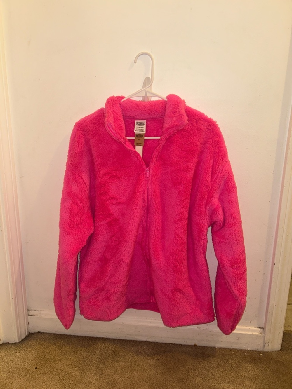 VS Pink hot pink full zip fleece jacket